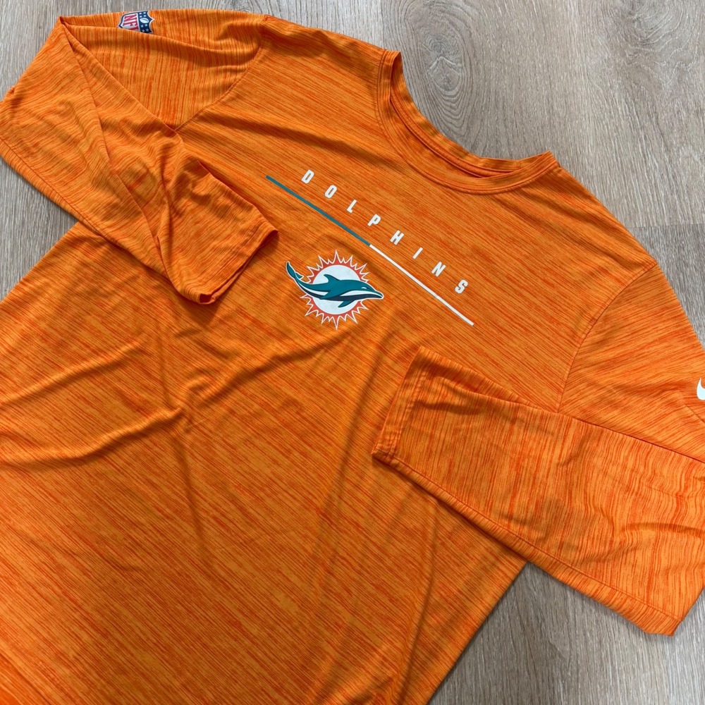 Nike NFL On Field Miami Dolphins Long Sleeve Shirt Mens XXL Orange Dri-FIT Tee